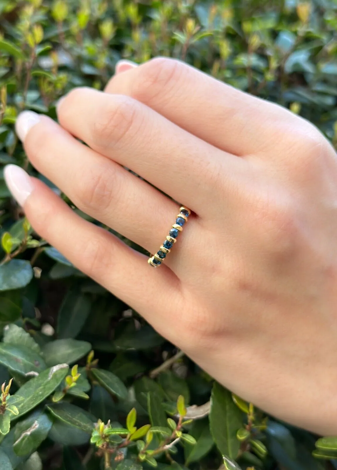 14k Sapphire Band Ring Natural Yellow Gold Stacker Size 6.75 Vintage RG4084