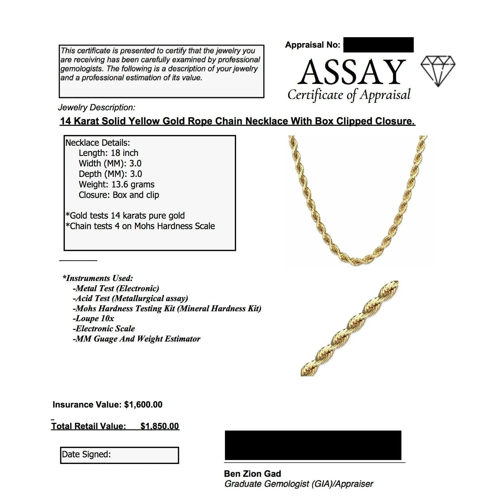 14k Solid Yellow Gold Rope Chain 18 inch/20 inch 3mm thick gold necklace