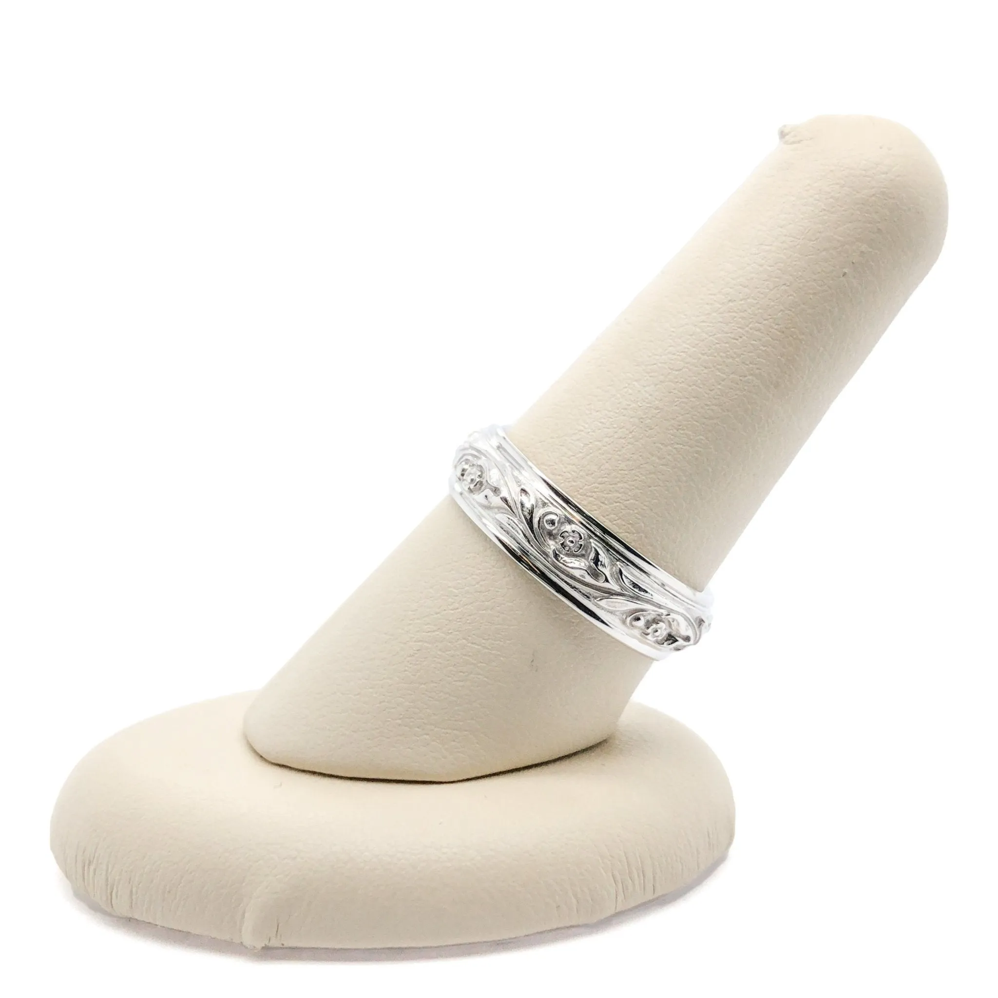 14K W Gold Men's 6mm Engraved Wedding Band
