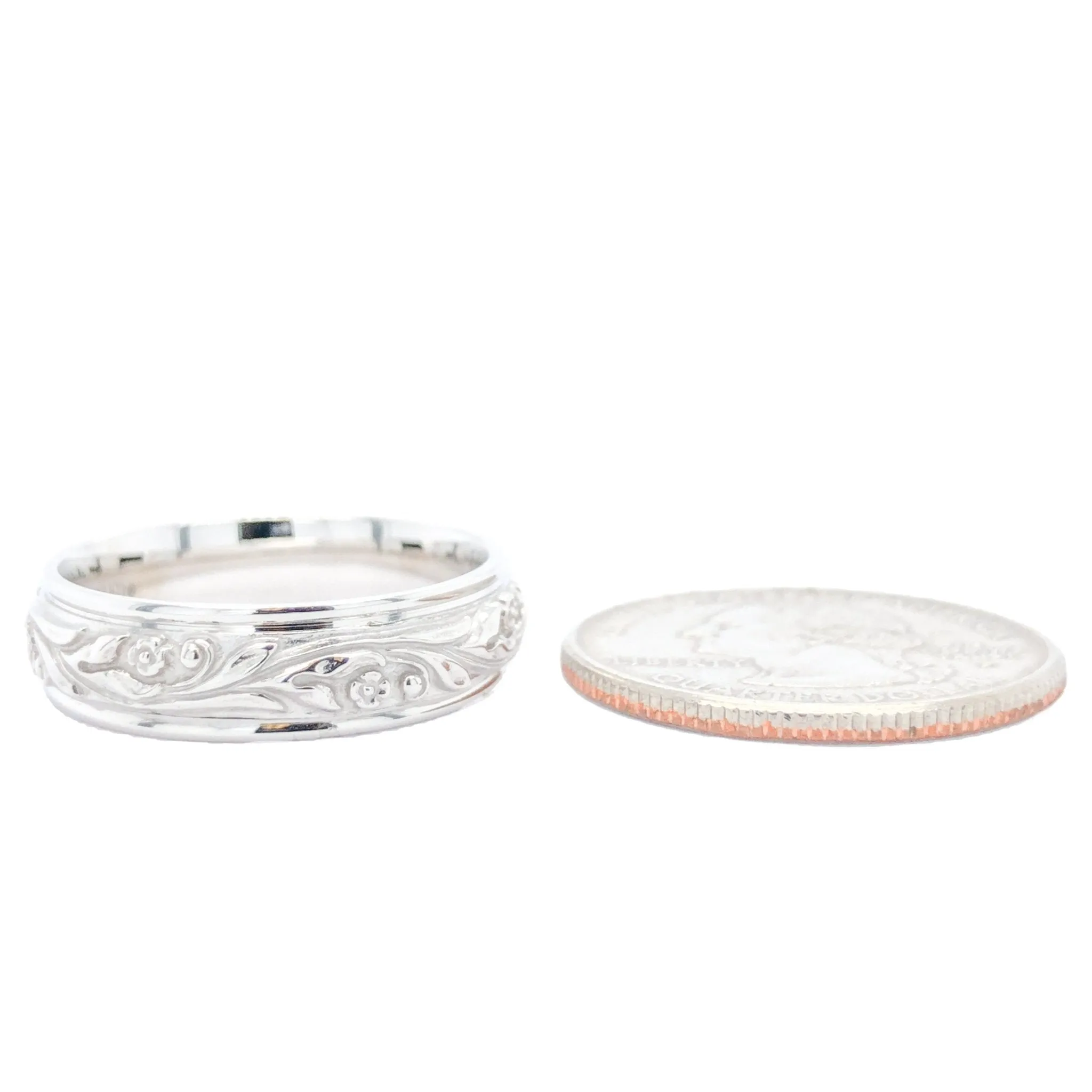 14K W Gold Men's 6mm Engraved Wedding Band