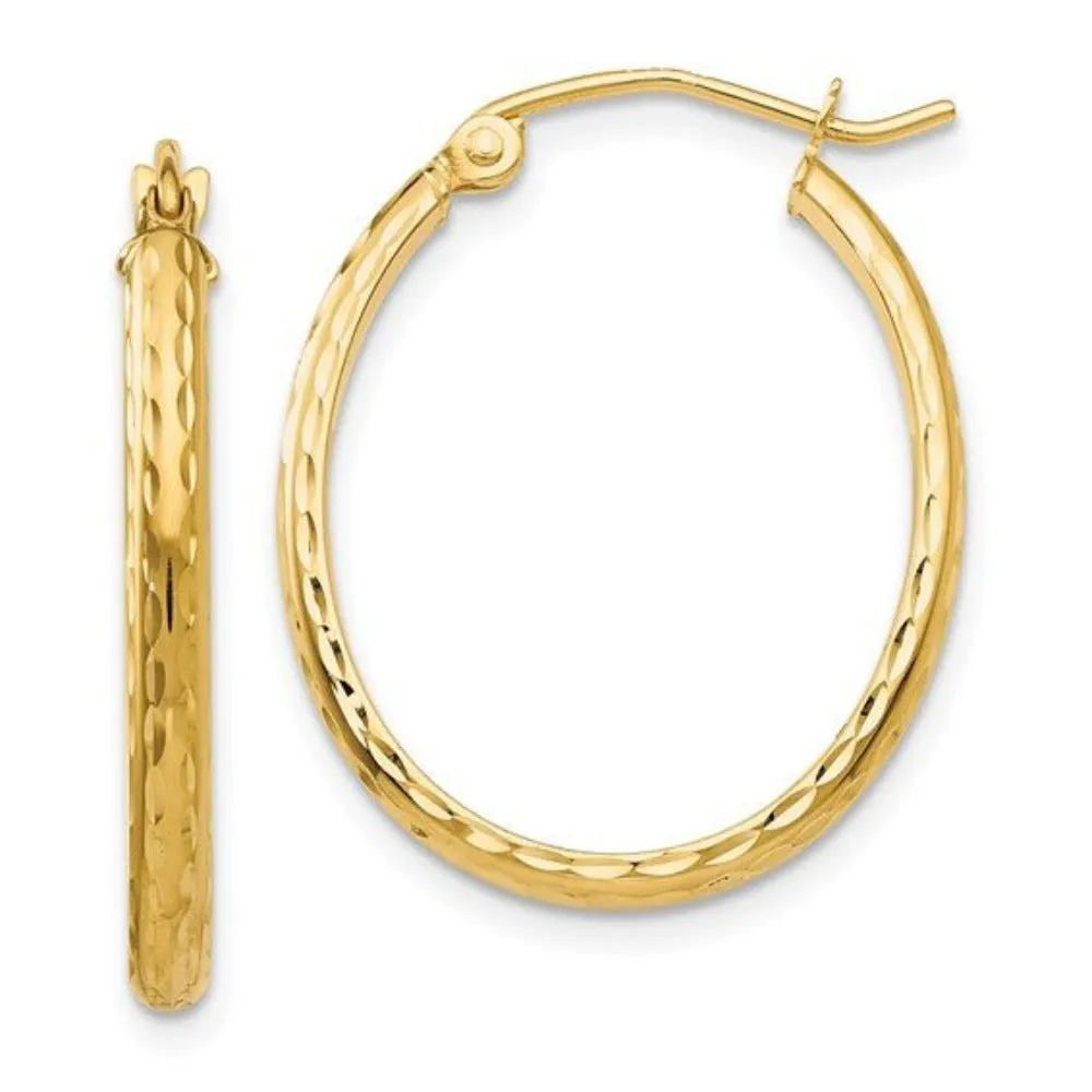 14K Y Gold Oval DC Hoop Earrings 26mm x 20mm