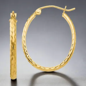 14K Y Gold Oval DC Hoop Earrings 26mm x 20mm