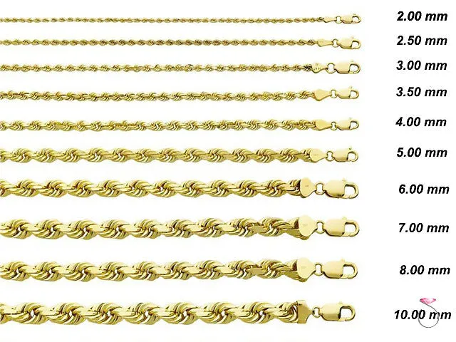 14K Yellow Gold Diamond Cut Rope Chain, 5mm 24"