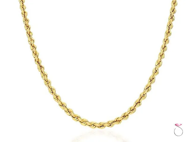 14K Yellow Gold Diamond Cut Rope Chain, 5mm 24"