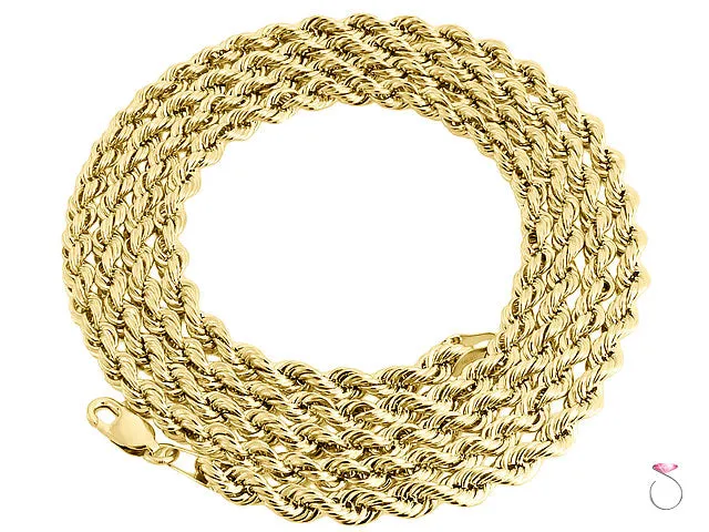 14K Yellow Gold Diamond Cut Rope Chain, 5mm 24"
