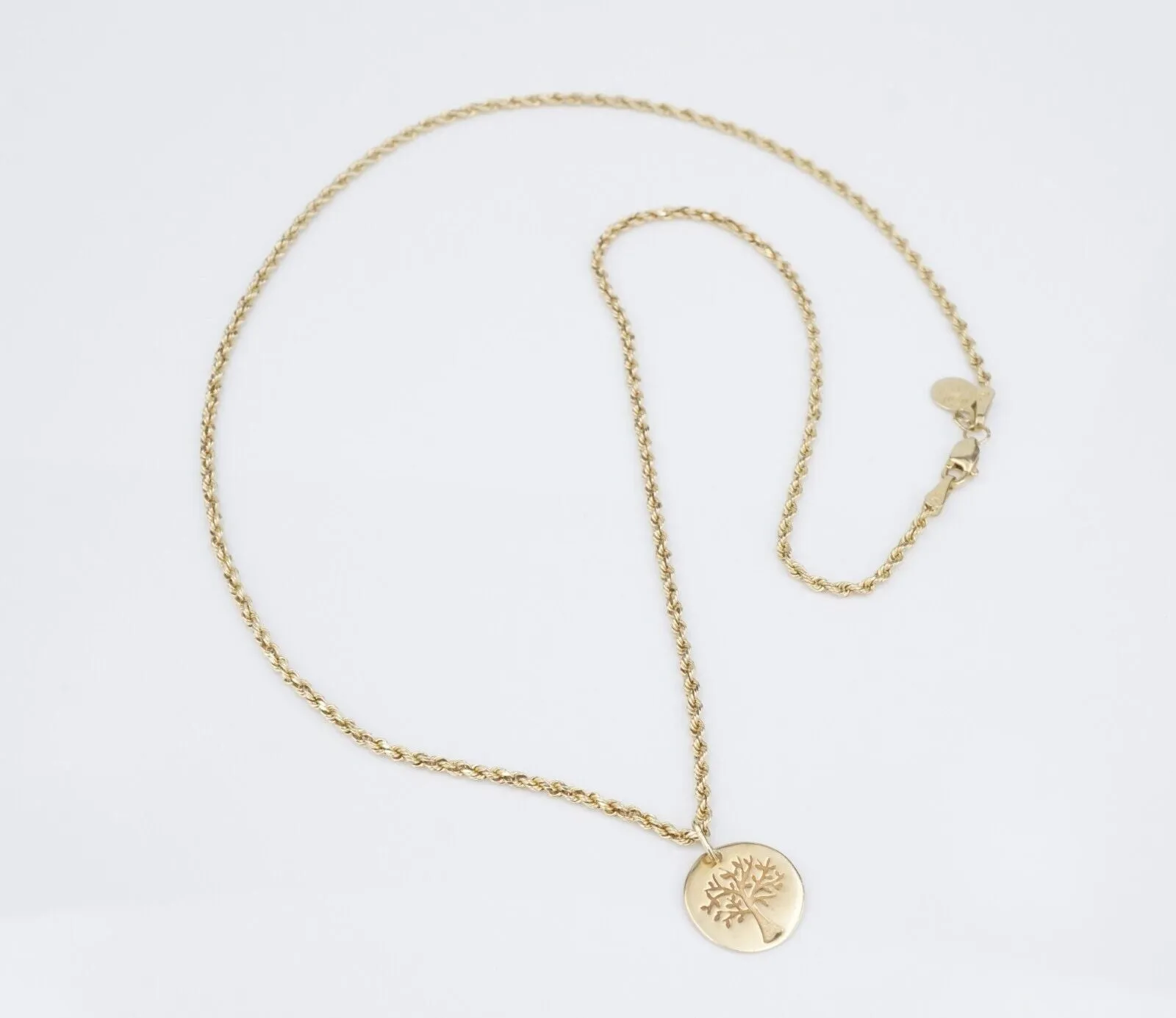 14k Yellow Gold Tree of Life Pendant Necklace 18" Love Earth Rope Chain NG1595