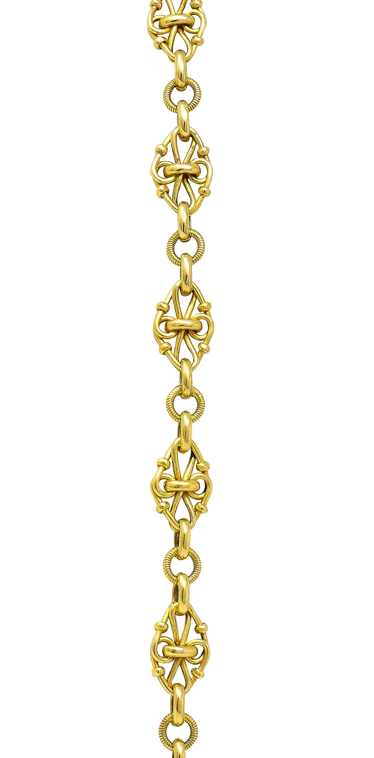 1800's Victorian 18 Karat Yellow Gold 35 1/2 Inch Long Quatrefoil Antique Chain Necklace