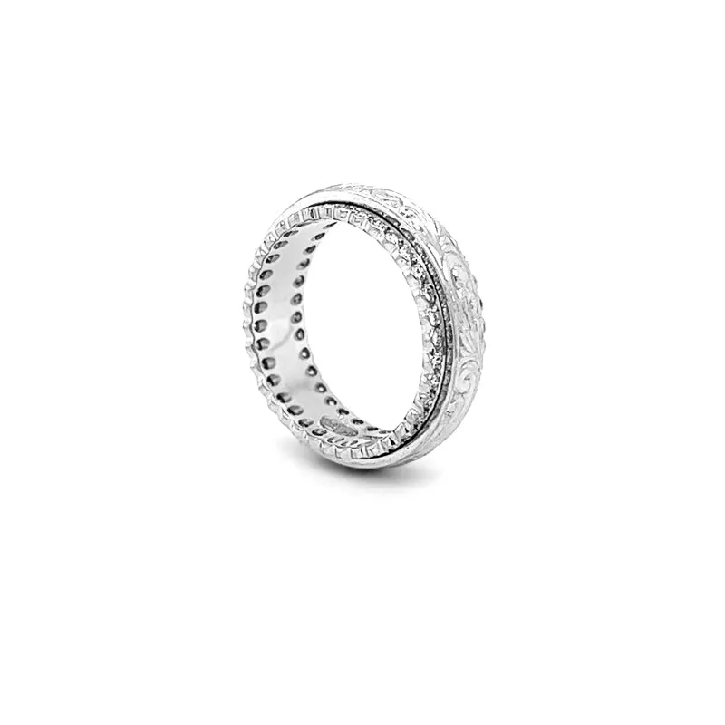 18CT WHITE GOLD HAND ENGRAVED DIAMOND DRESS RING