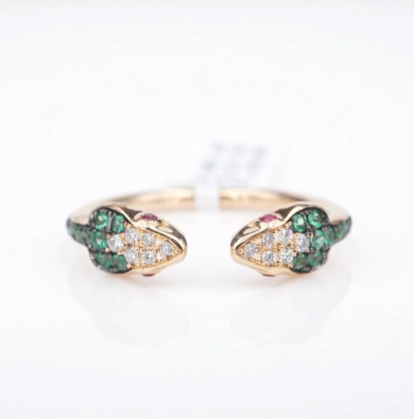 18k Gold Double Snake Ring Pave Diamond Emerald Ruby Band Size 7.25 NWT RG4329