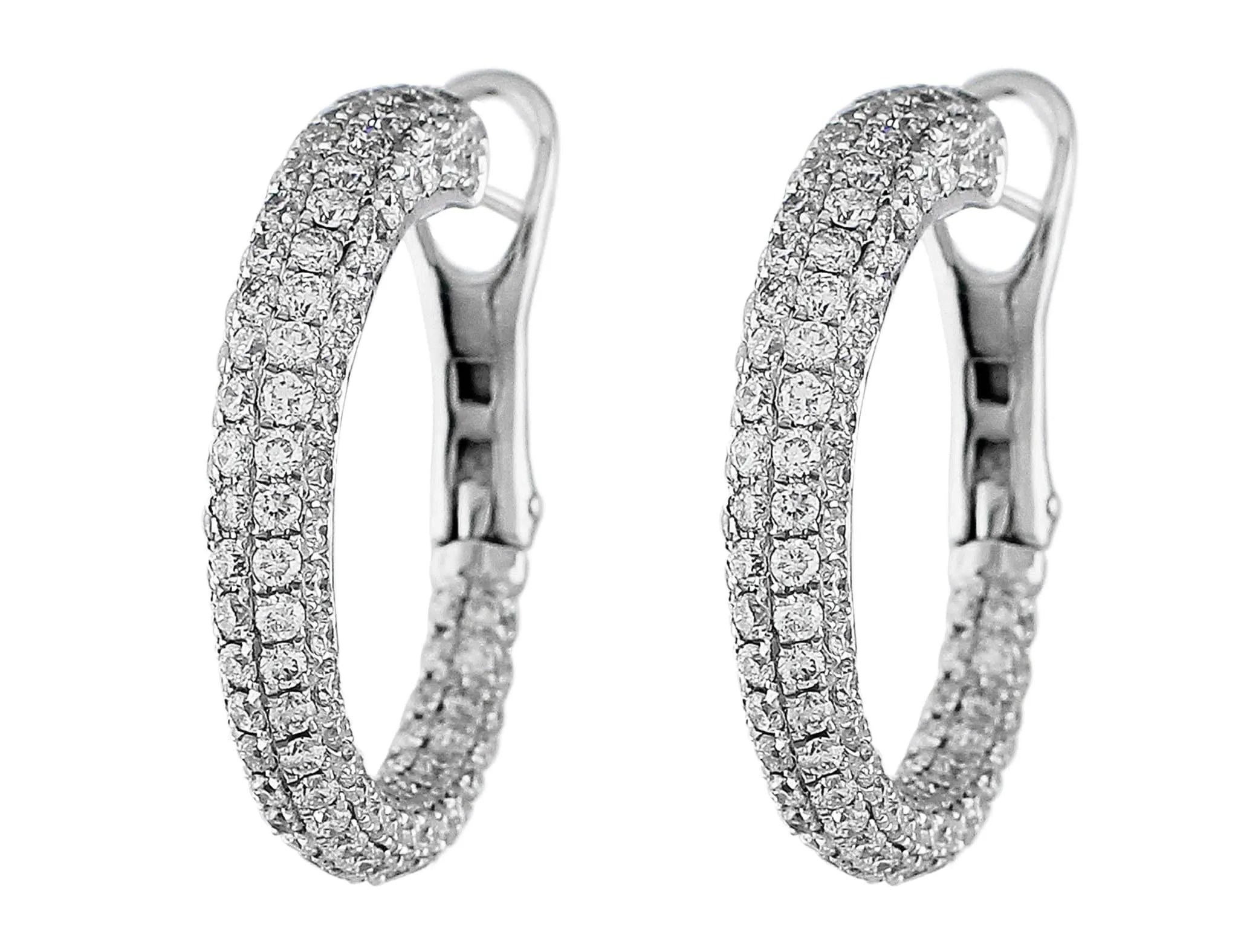 18k White Gold Pav Diamond Omega Hoops