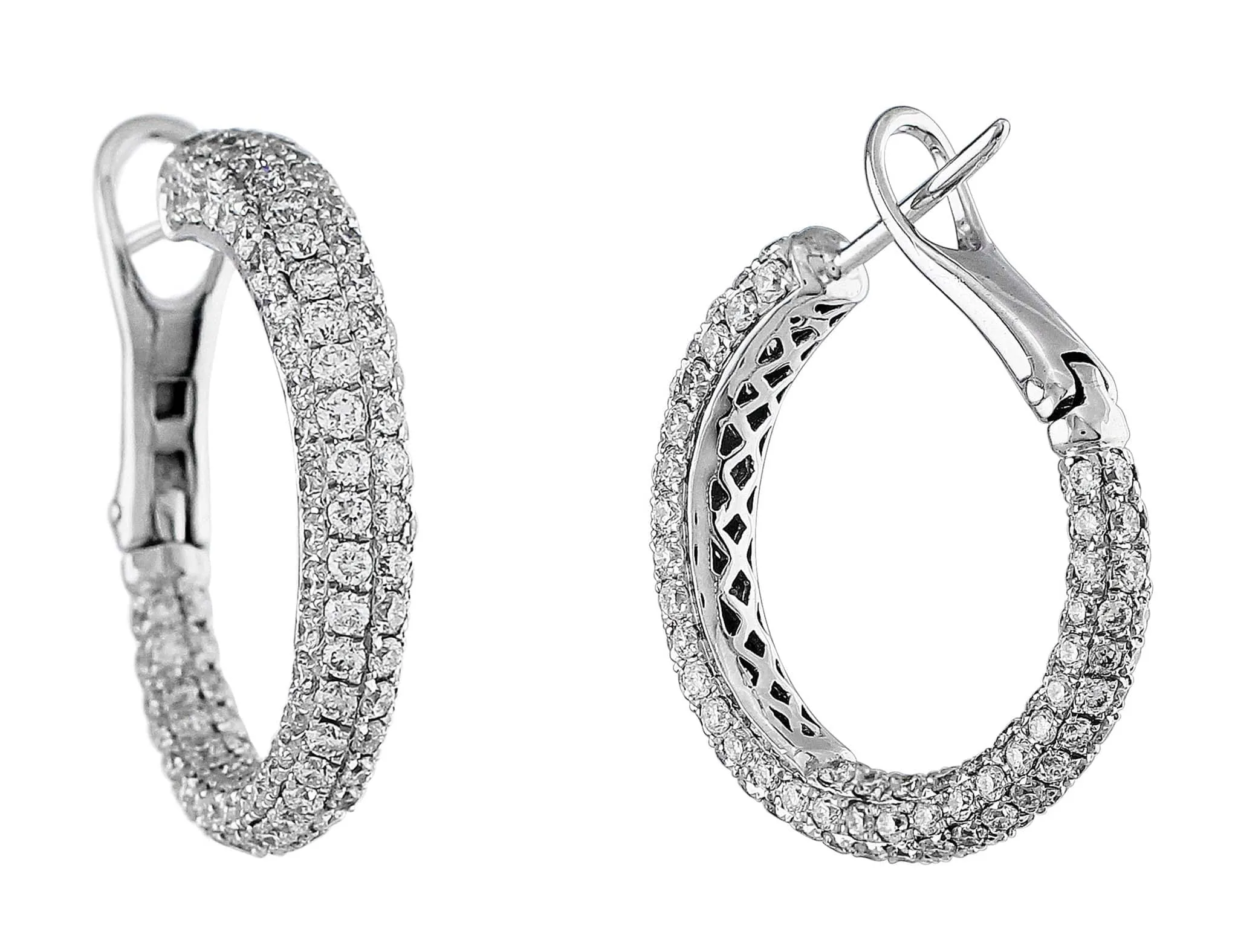 18k White Gold Pav Diamond Omega Hoops
