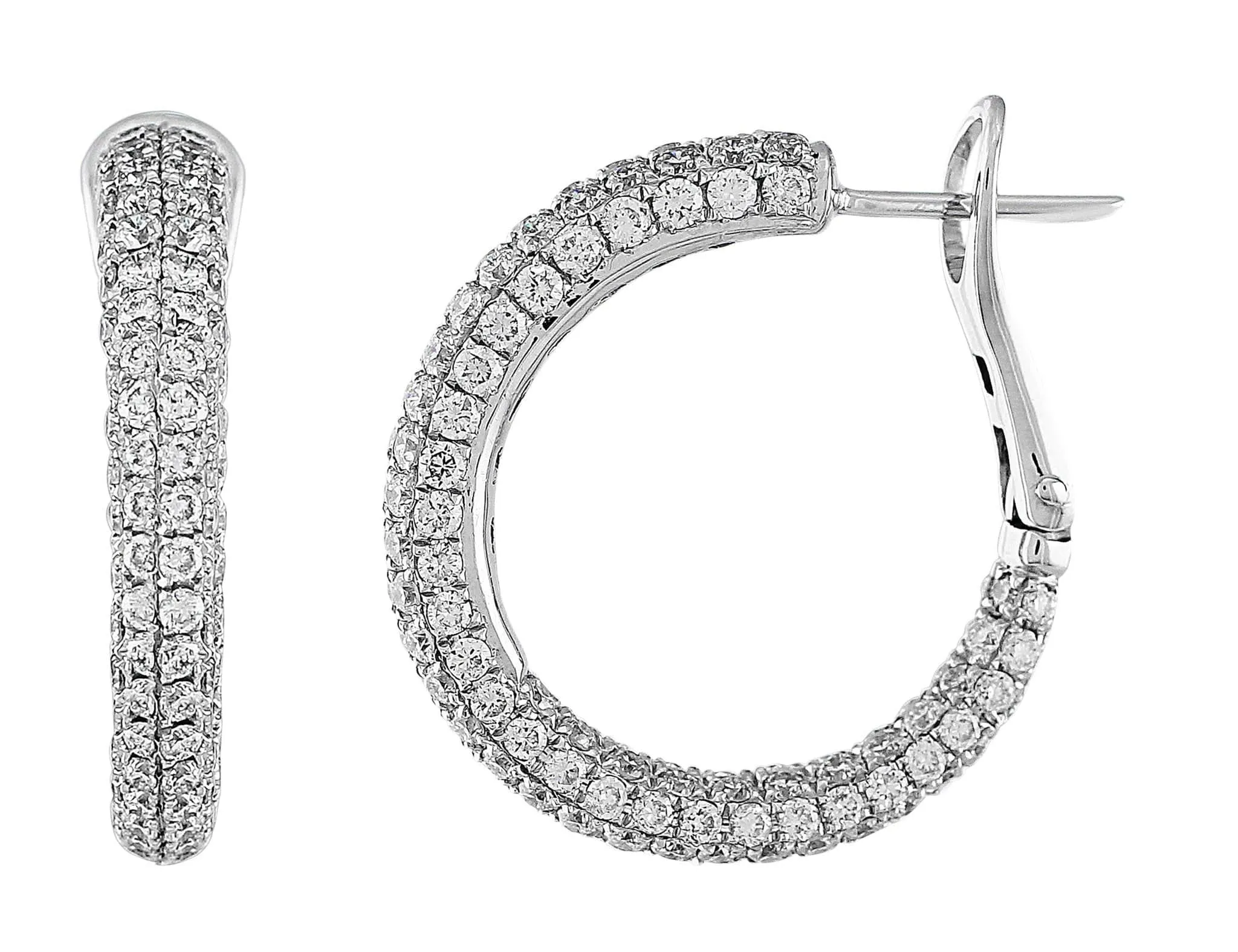 18k White Gold Pav Diamond Omega Hoops
