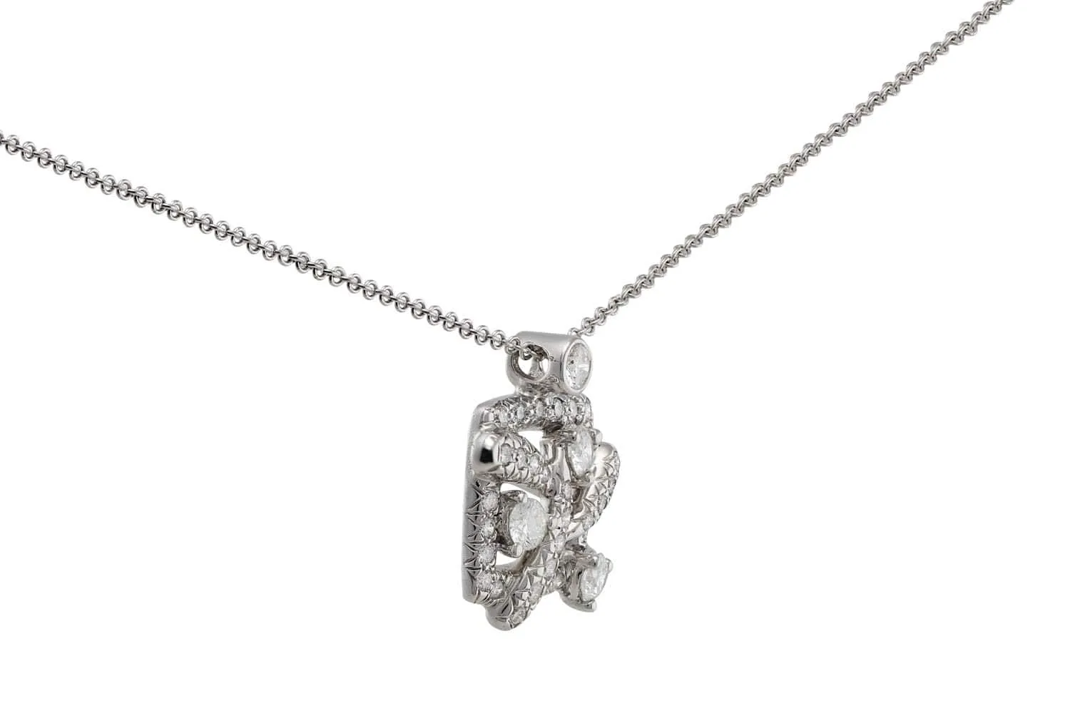 18k White Gold Pav Diamond Woven Pendant