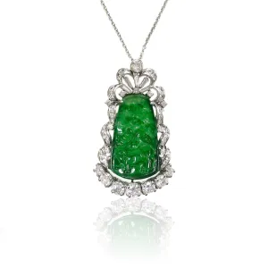 1950s Platinum & 18KT White Gold Jade & Diamond Necklace