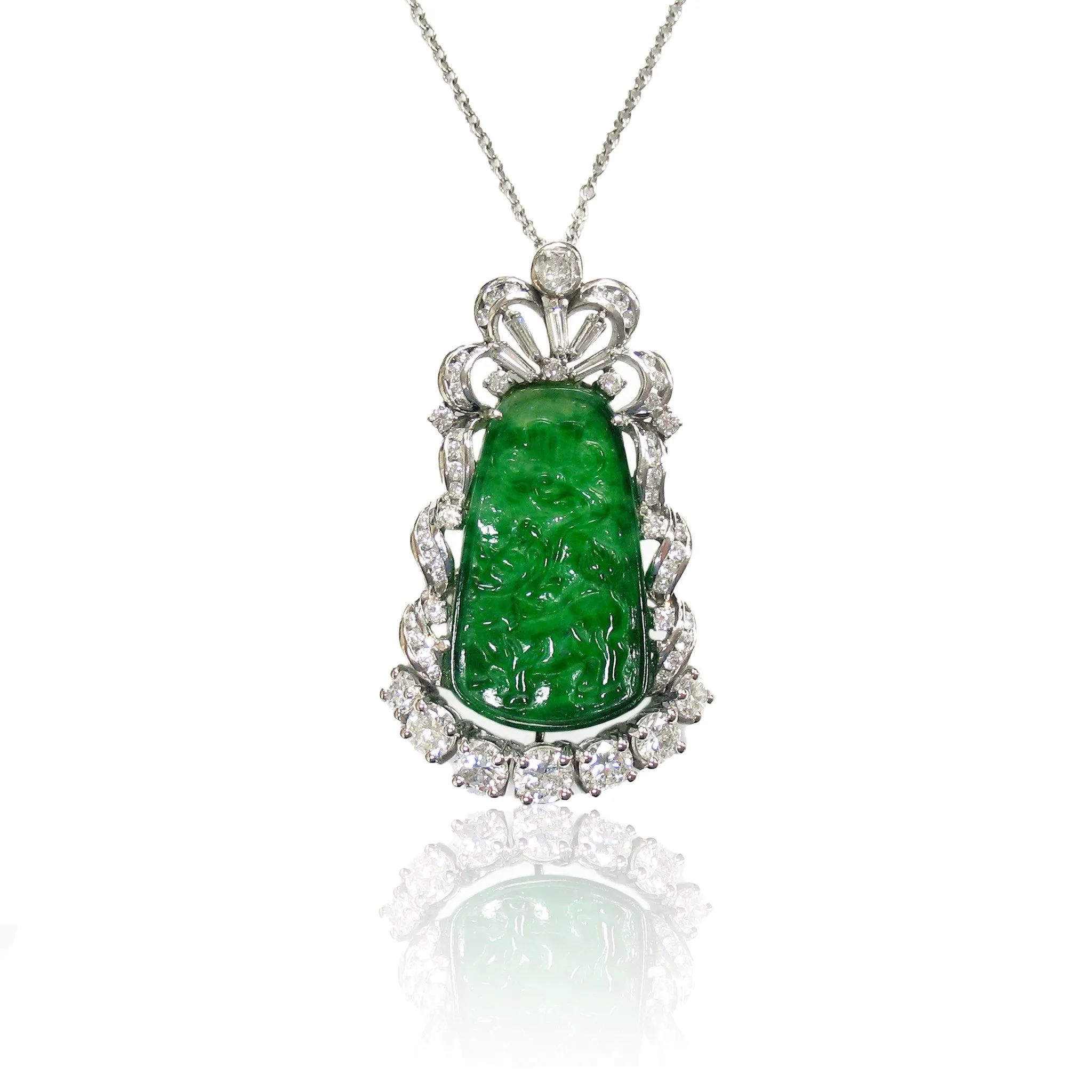 1950s Platinum & 18KT White Gold Jade & Diamond Necklace