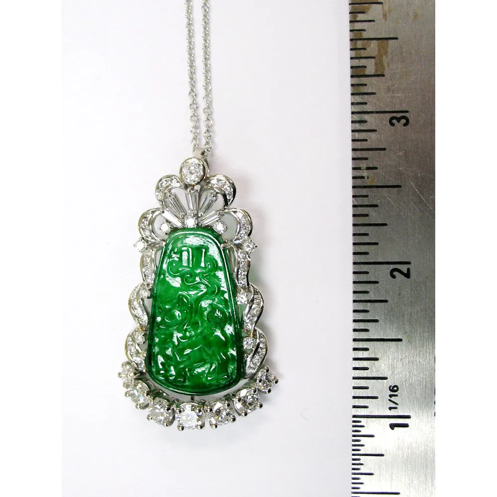 1950s Platinum & 18KT White Gold Jade & Diamond Necklace