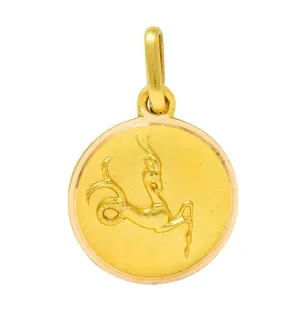 1970's Italian Vintage 18 Karat Gold Framed Capricorn Zodiac Charm