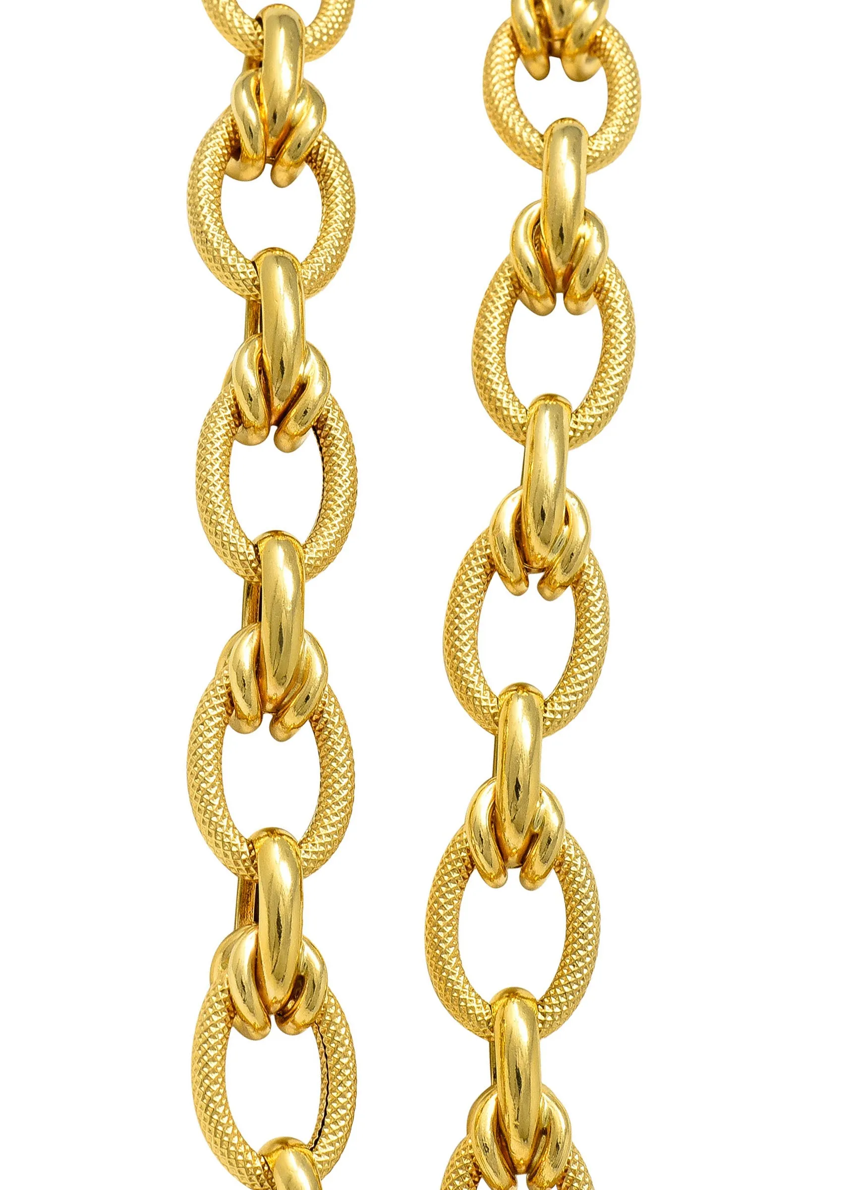 1990's Vintage Italian 18 Karat Gold 40 Inch Large Link Necklace