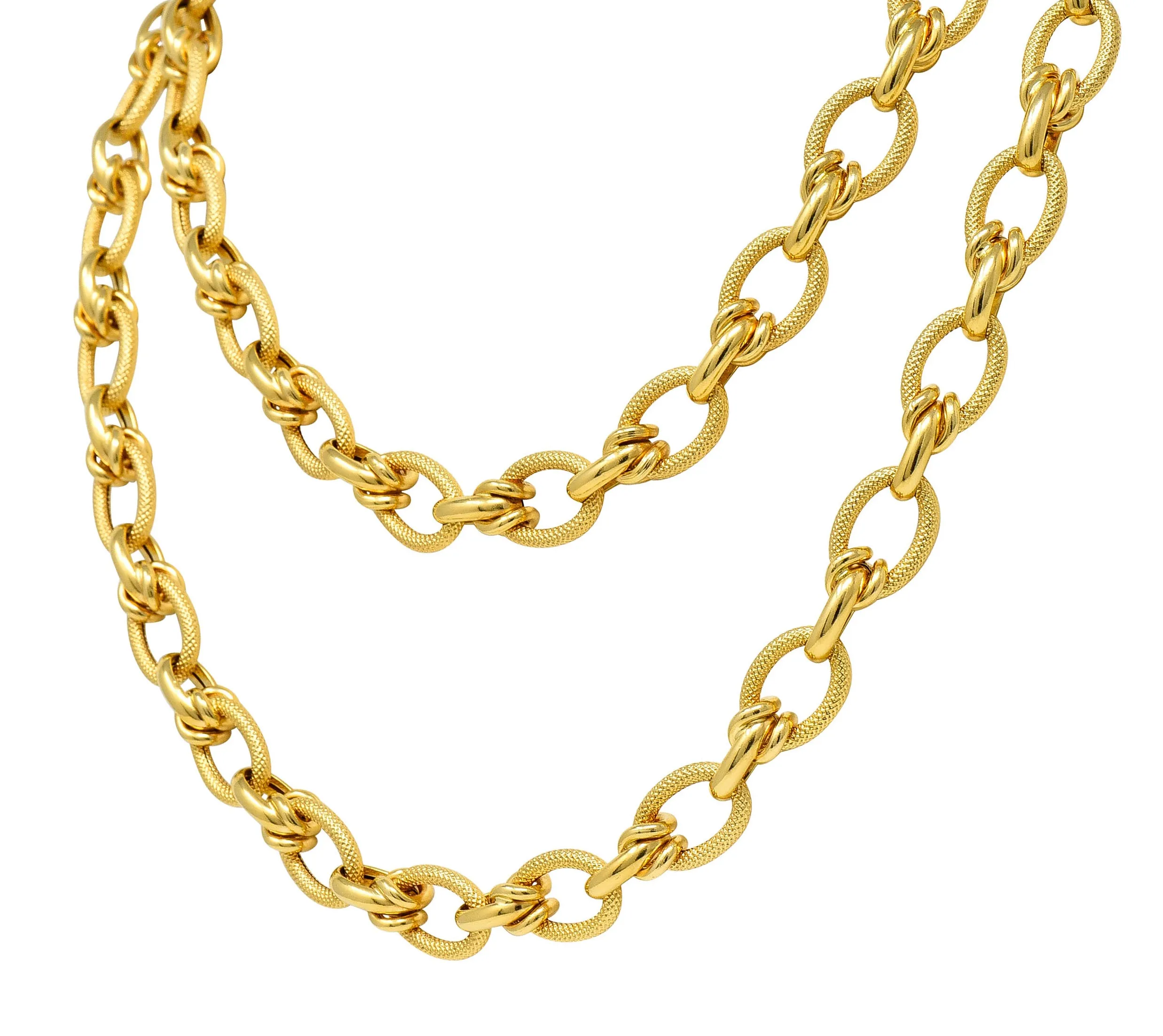 1990's Vintage Italian 18 Karat Gold 40 Inch Large Link Necklace