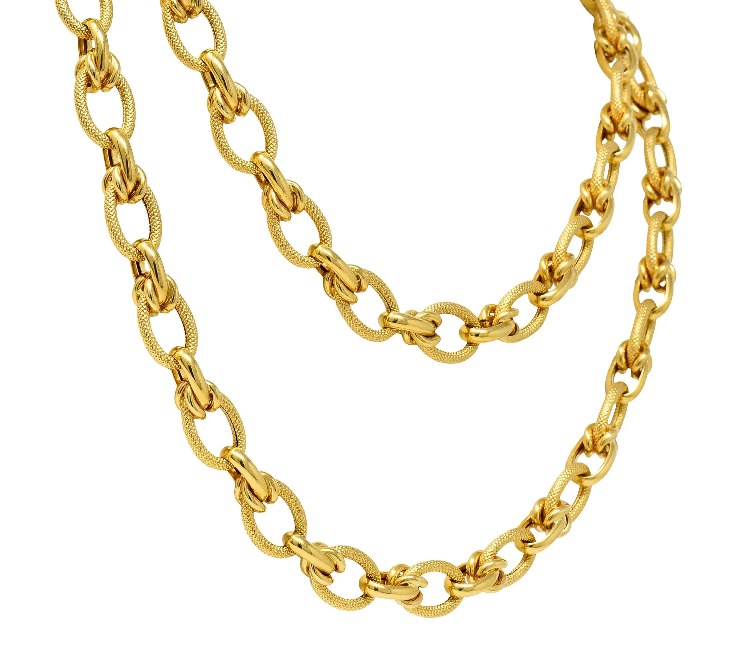 1990's Vintage Italian 18 Karat Gold 40 Inch Large Link Necklace