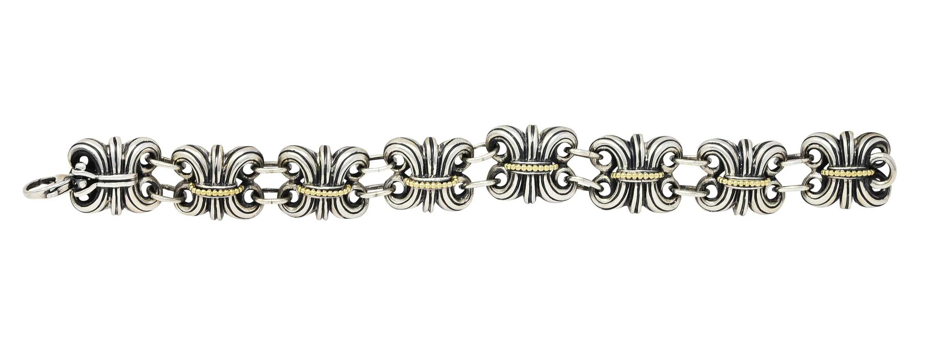 1990's Vintage Lagos 18 Karat Gold Sterling Silver Wheat Link Bracelet