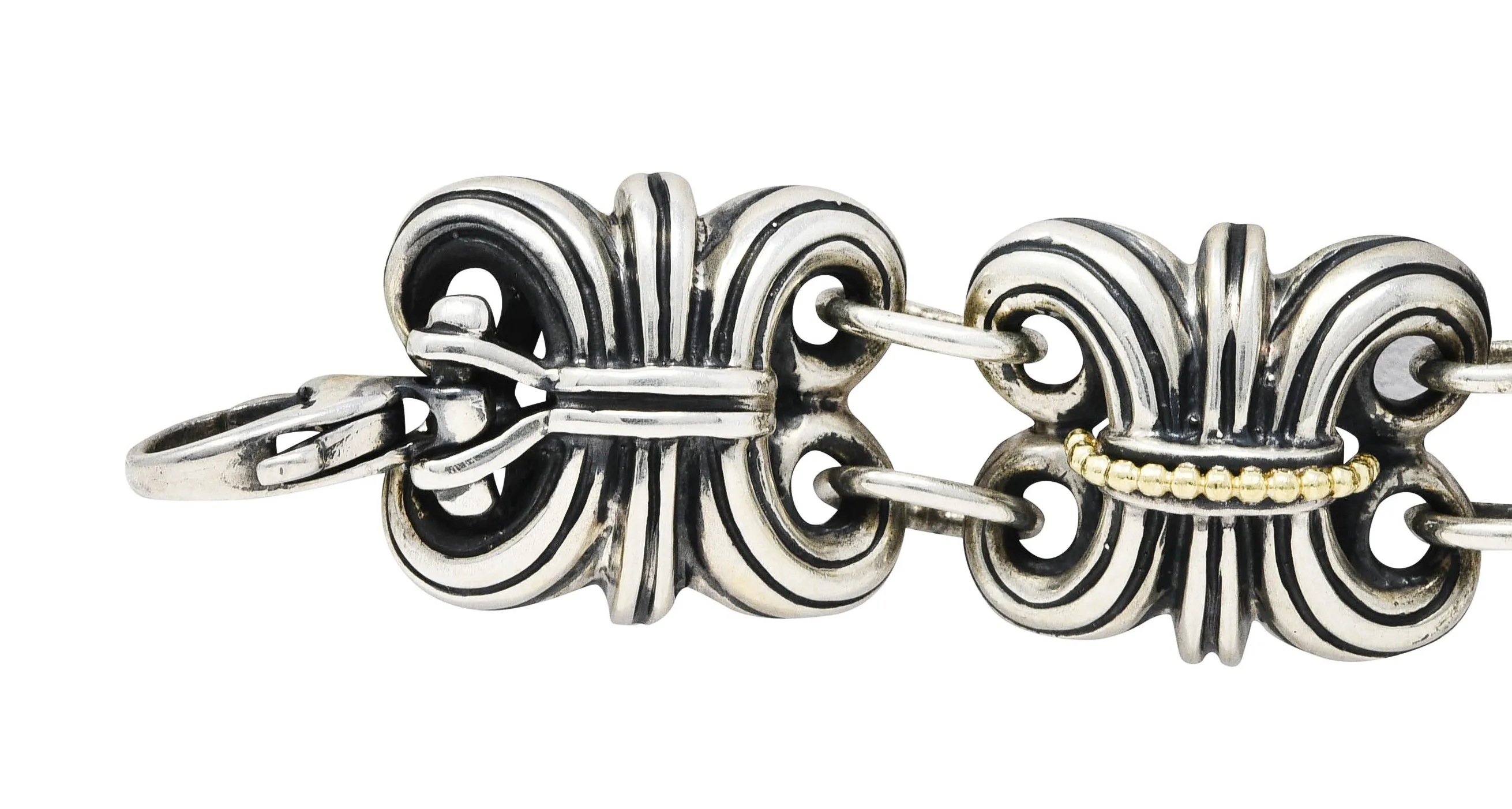 1990's Vintage Lagos 18 Karat Gold Sterling Silver Wheat Link Bracelet