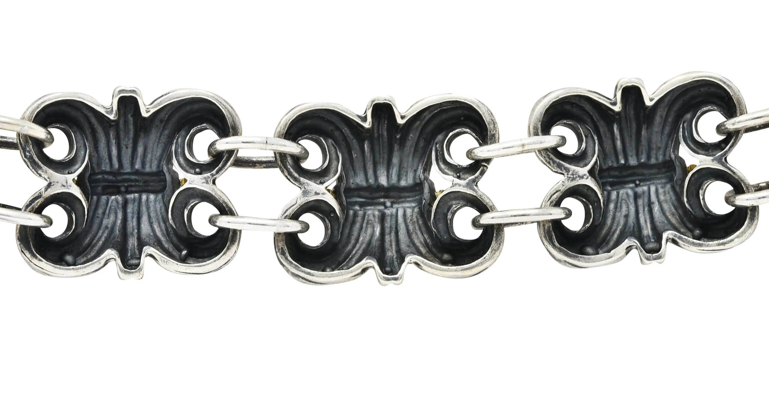 1990's Vintage Lagos 18 Karat Gold Sterling Silver Wheat Link Bracelet