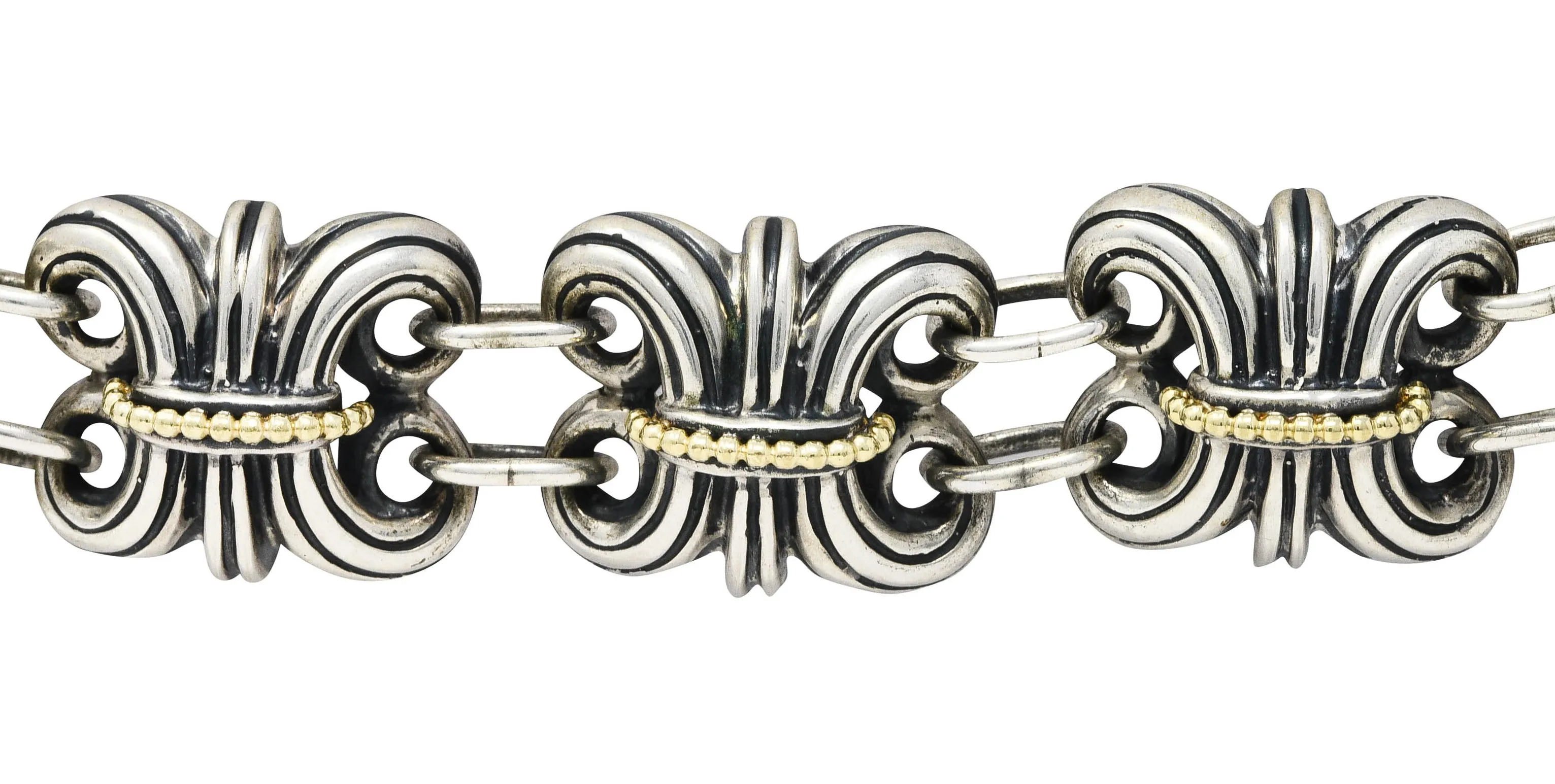 1990's Vintage Lagos 18 Karat Gold Sterling Silver Wheat Link Bracelet
