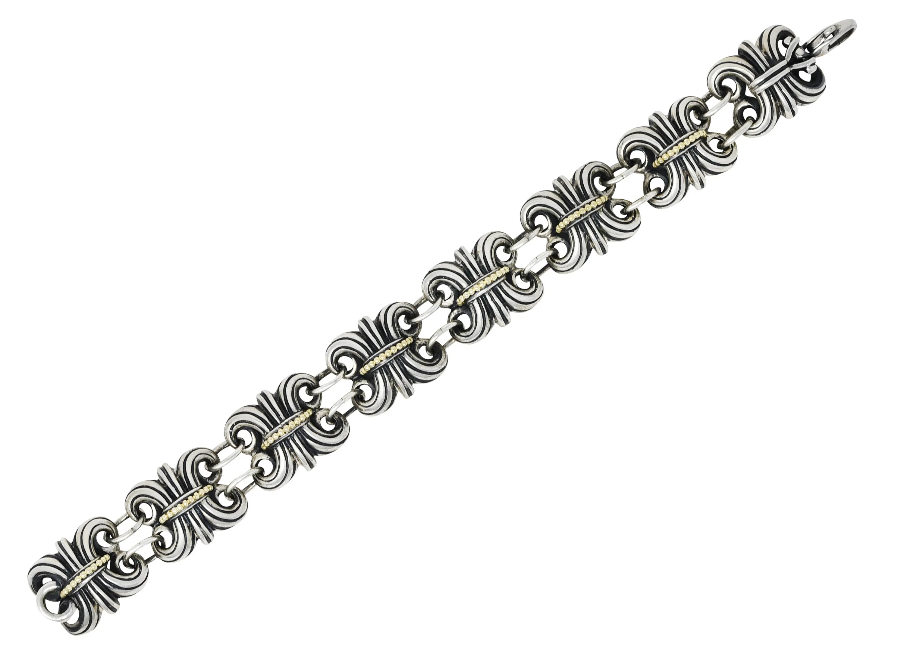 1990's Vintage Lagos 18 Karat Gold Sterling Silver Wheat Link Bracelet