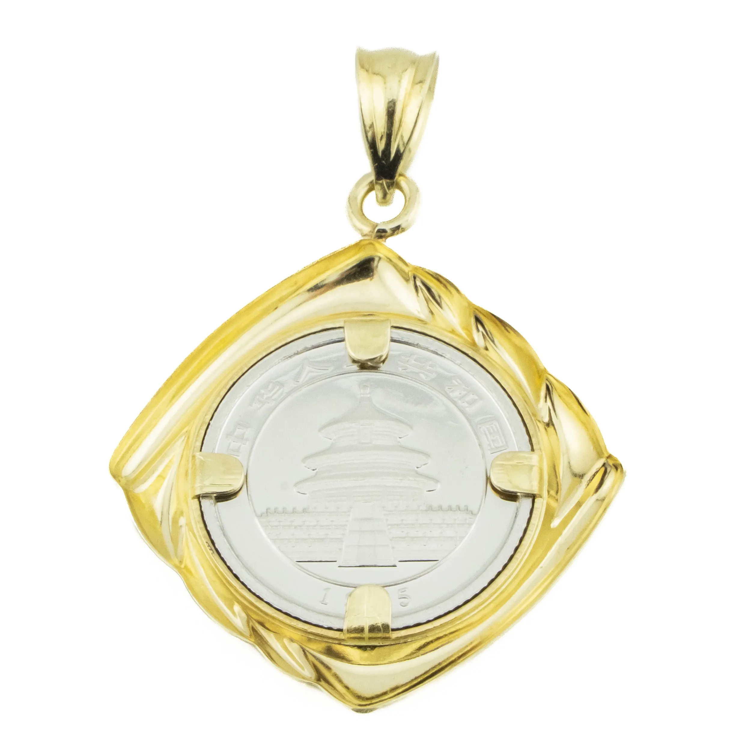 1995 1/20 oz Panda 0.9995 Platinum Coin with 14K Yellow Gold Bezel Pendant