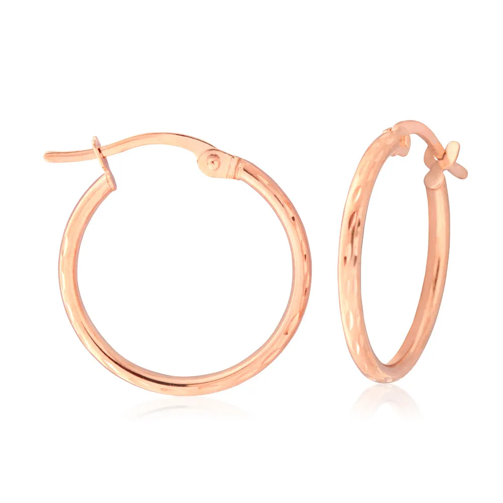 9ct Rose Gold Plain 15MM Hoop Earrings