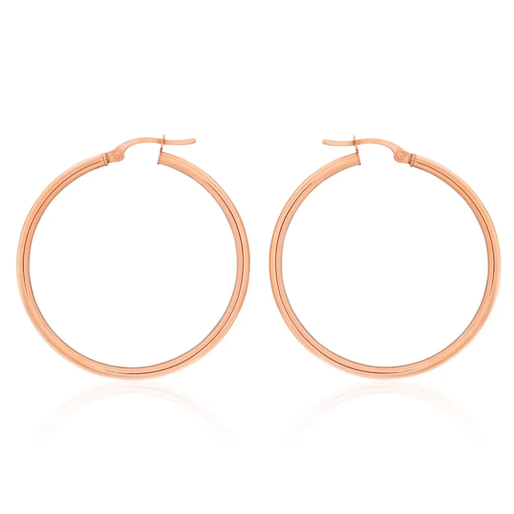9ct Rose Gold Plain 30mm Hoop Earrings European made