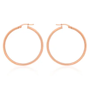 9ct Rose Gold Plain 30mm Hoop Earrings European made