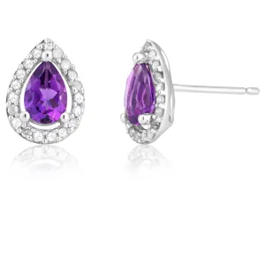 9ct White Gold Amethyst & Diamond Pear Shape Stud Earrings