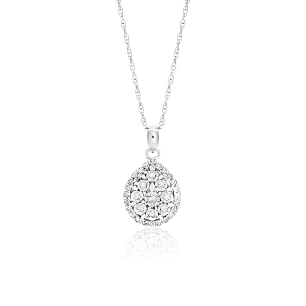 9ct White Gold Diamond Pendant With 46cm Chain