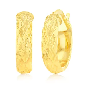 9ct Yellow Gold 10mm Diamond Cut Hoop Earrings