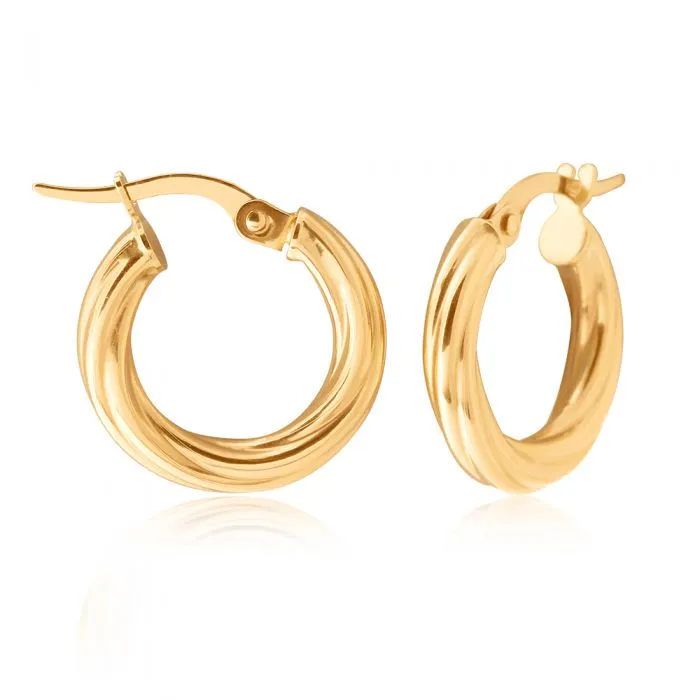 9ct Yellow Gold 10mm Twist Hoop Earrings