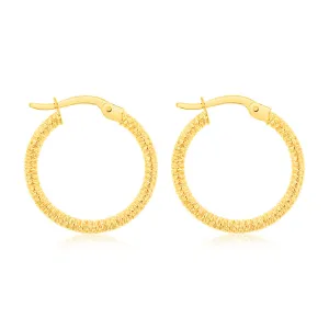9ct Yellow Gold 15mm Textured Hoop Earrings