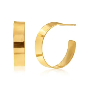 9ct Yellow Gold 20mm Flat Half Hoop Earrings