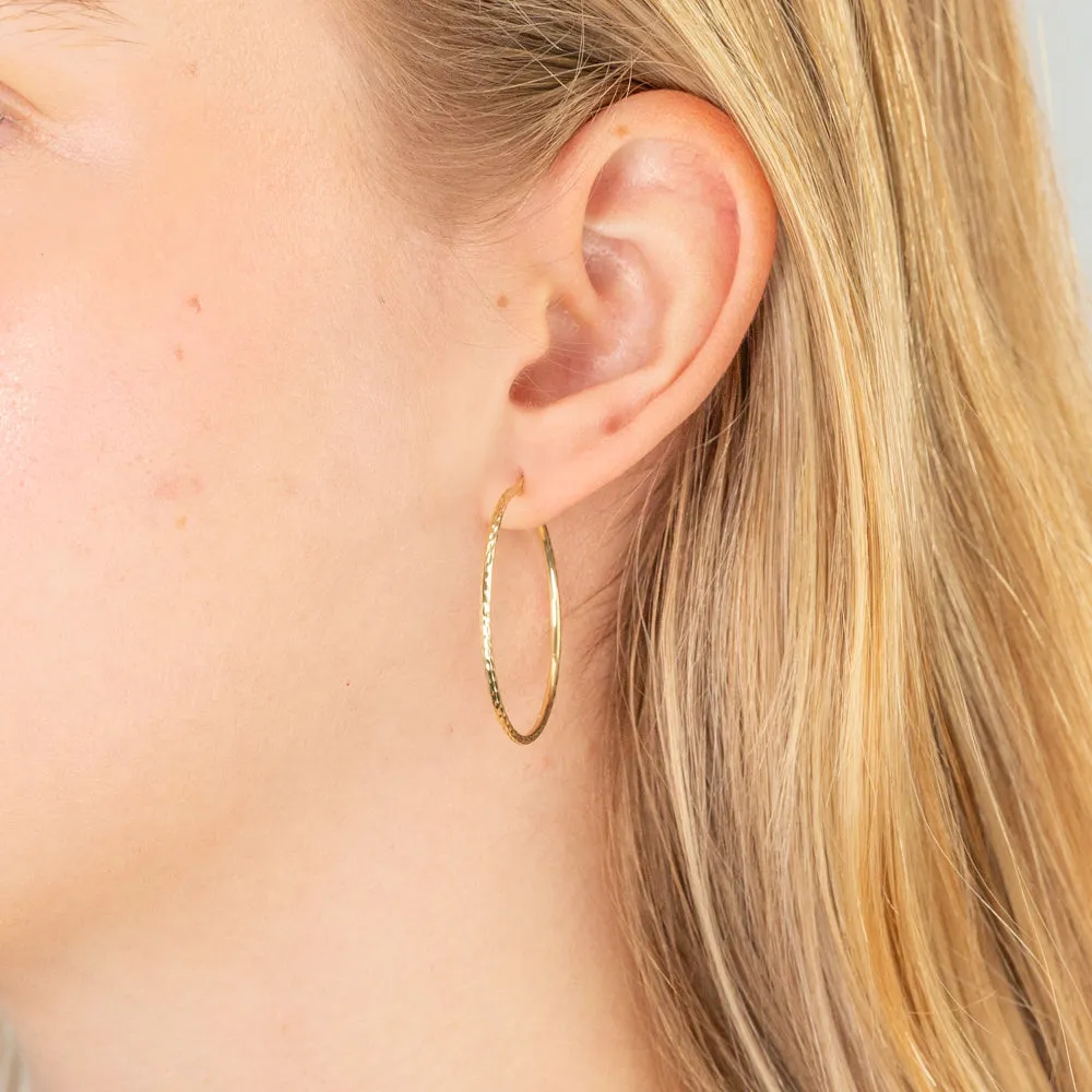 9ct Yellow Gold 30mm Diamond Cut Hoop Earrings