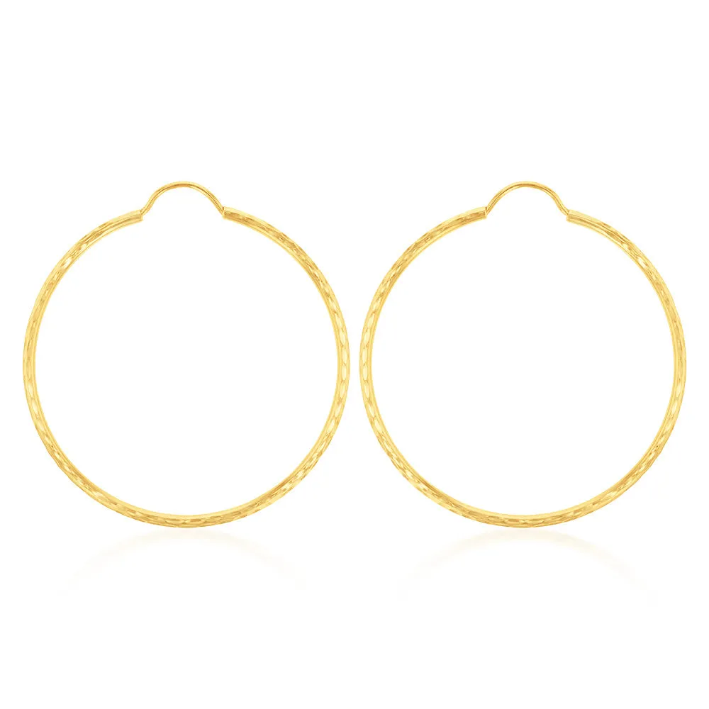 9ct Yellow Gold 30mm Diamond Cut Hoop Earrings