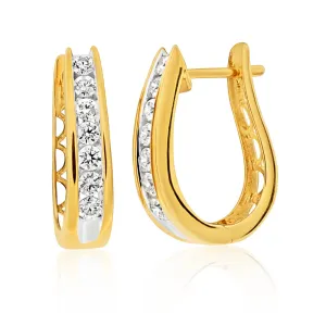 9ct Yellow Gold 3/4 Carat Diamond Hoops