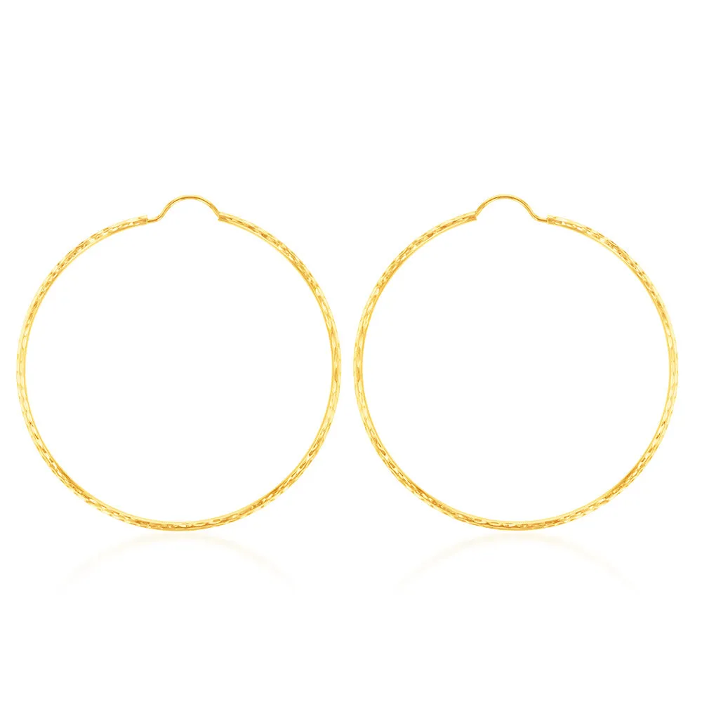 9ct Yellow Gold 40mm Diamond Cut Earrings