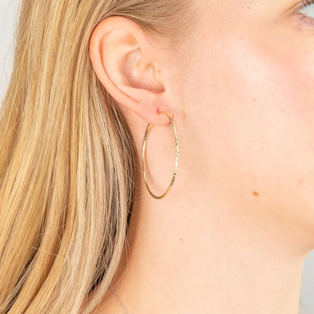 9ct Yellow Gold 40mm Diamond Cut Earrings