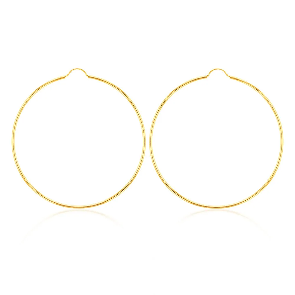9ct Yellow Gold 50mm Plain Hoop Earrings