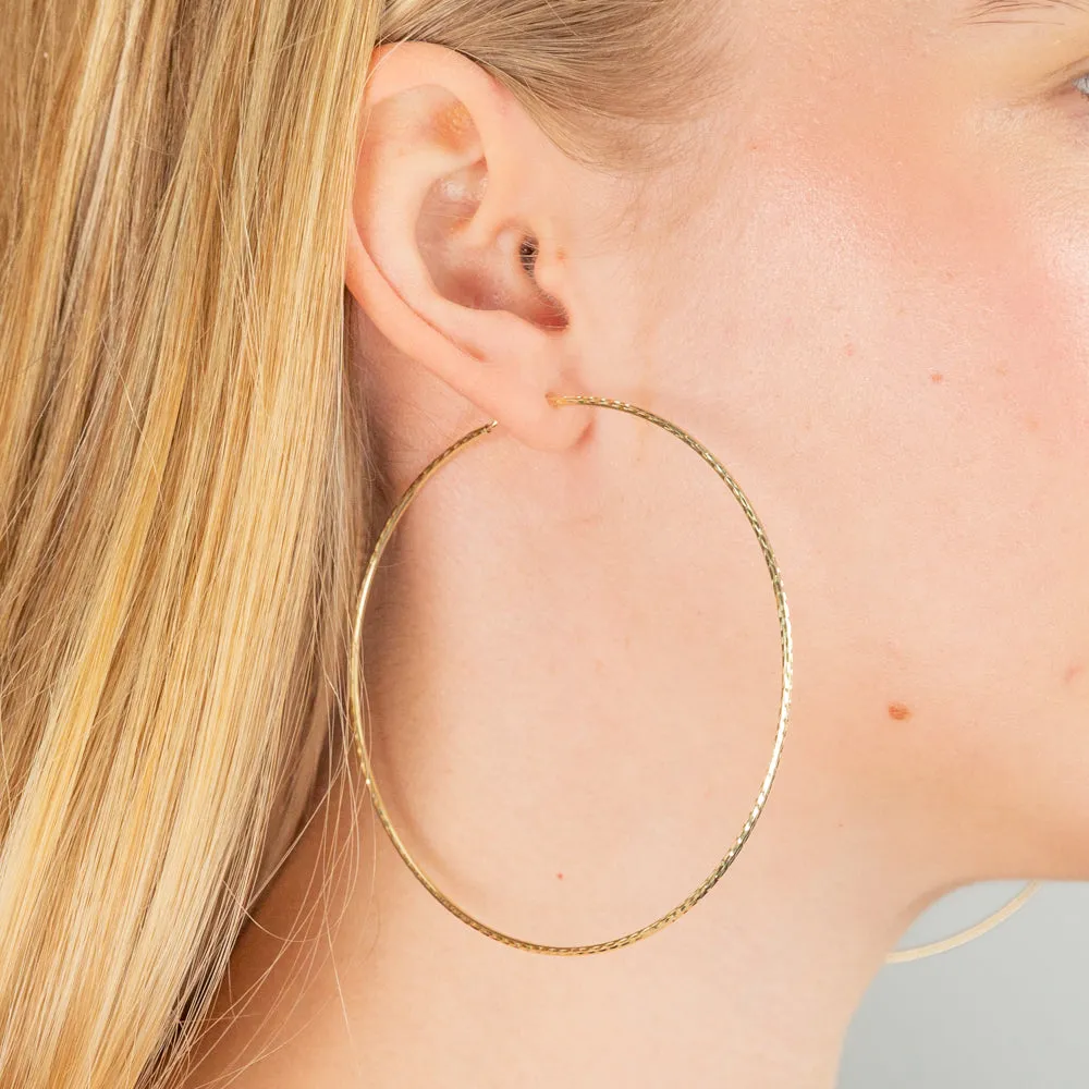 9ct Yellow Gold 70mm Diamond Cut Hoop Earrings