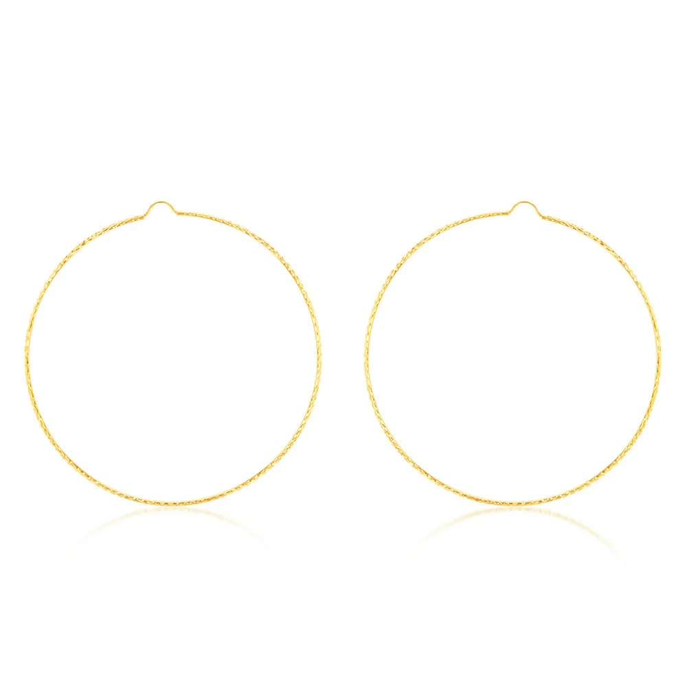 9ct Yellow Gold 70mm Diamond Cut Hoop Earrings