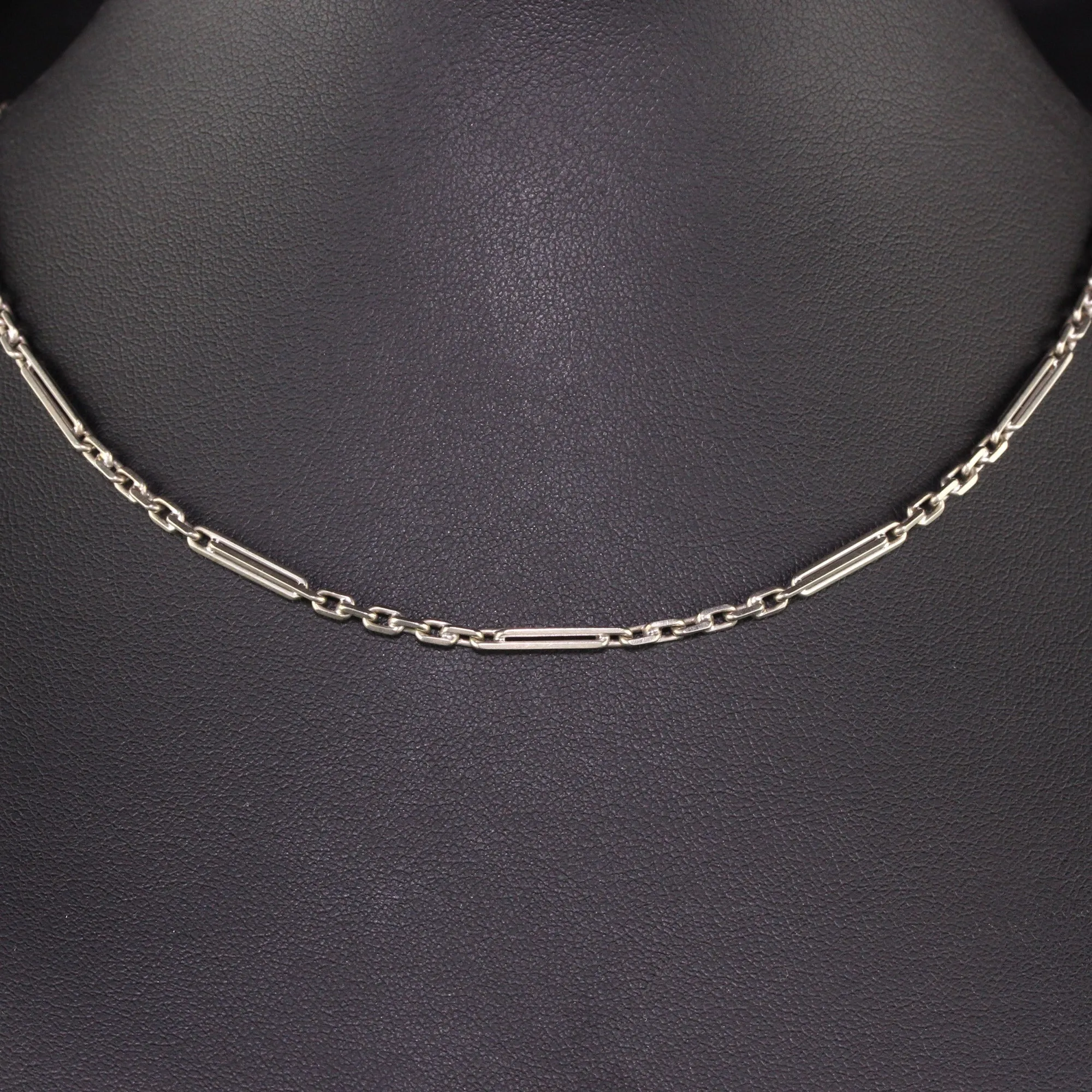 Antique Art Deco 14K White Gold Intricate Link / Watch Fob Chain
