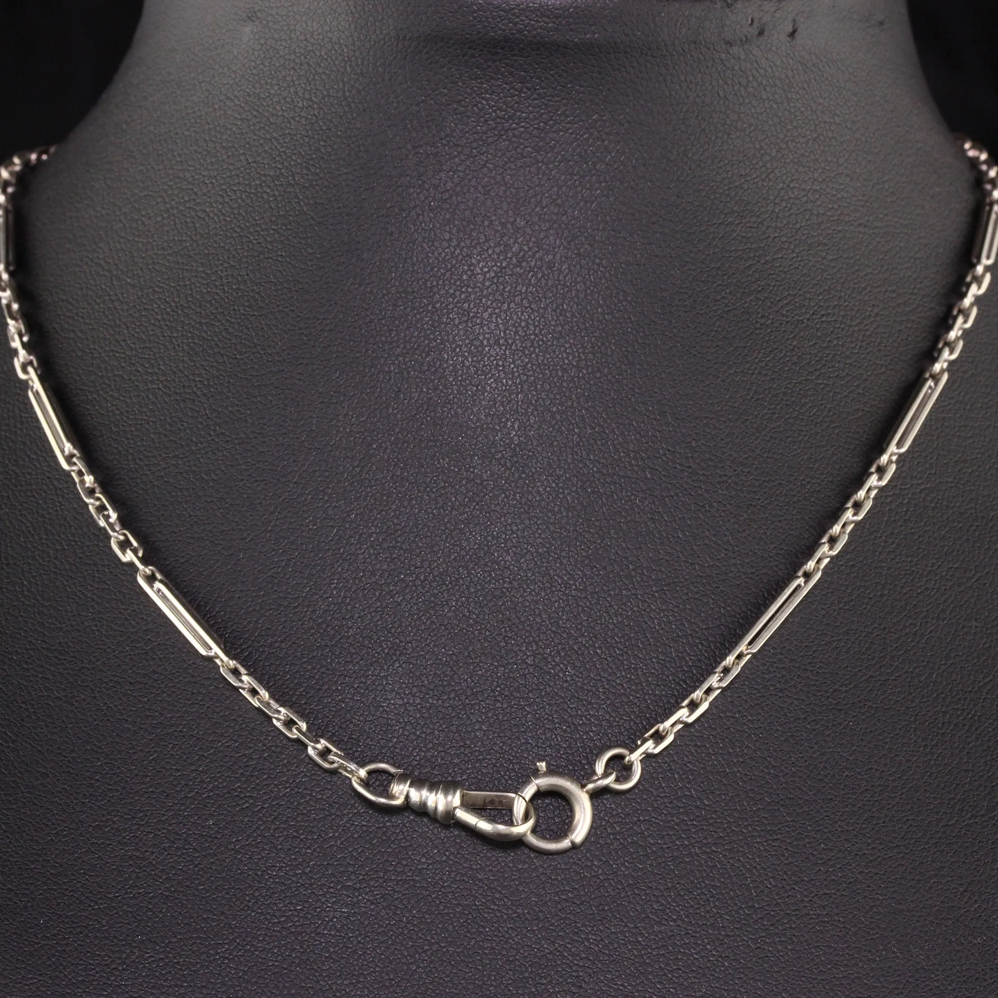Antique Art Deco 14K White Gold Intricate Link / Watch Fob Chain