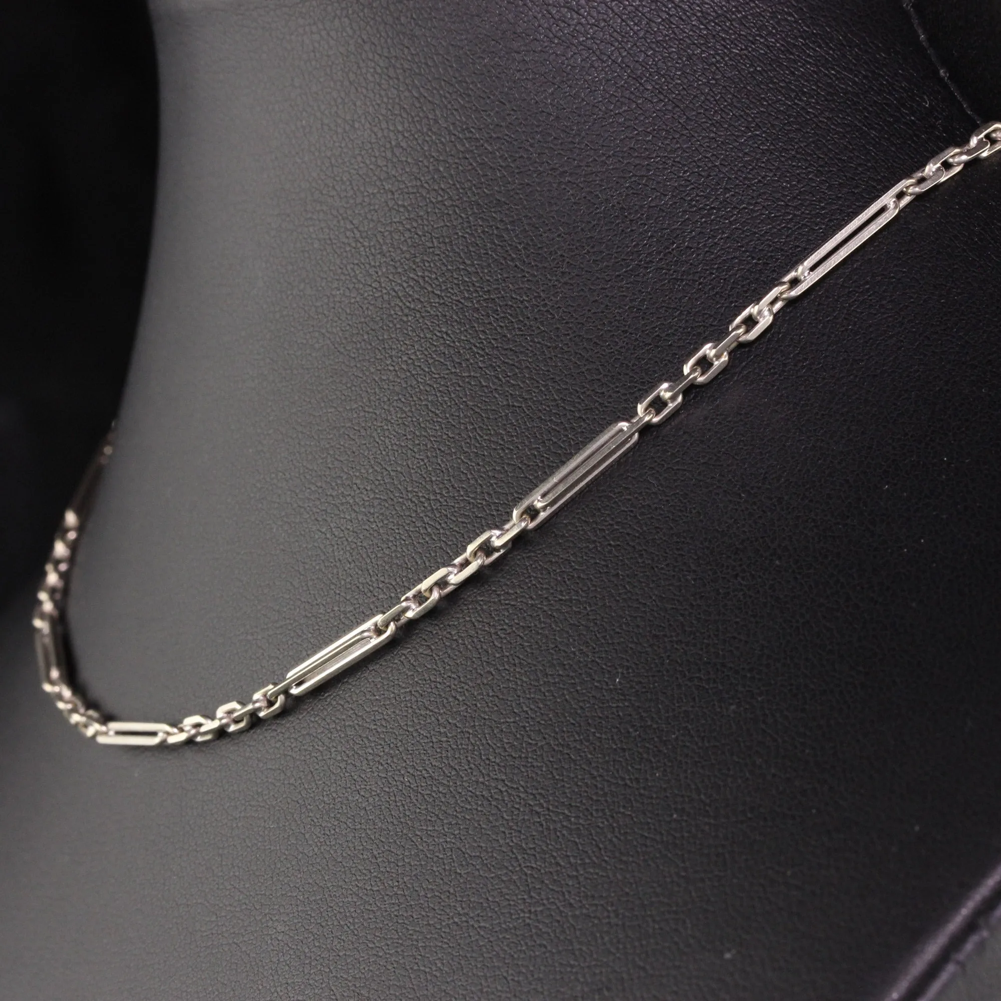 Antique Art Deco 14K White Gold Intricate Link / Watch Fob Chain